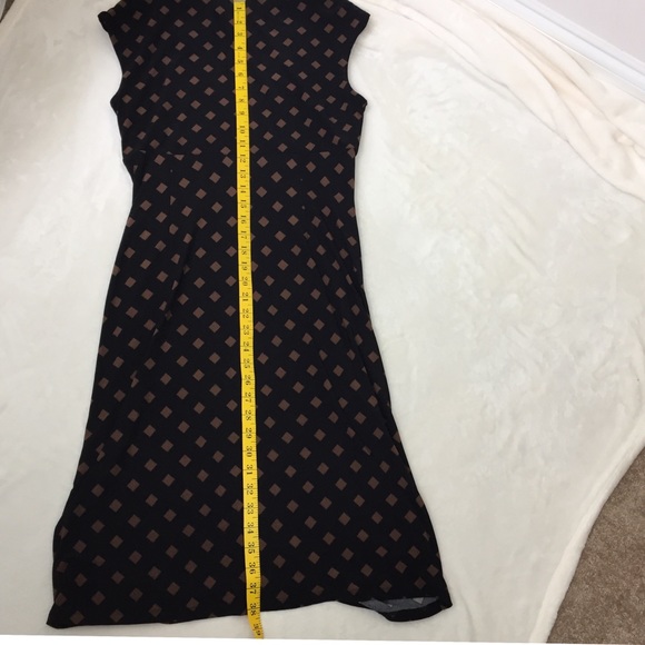 LRL Black Dress Brown Diamond Print Faux Wrap 8 - Picture 5 of 8